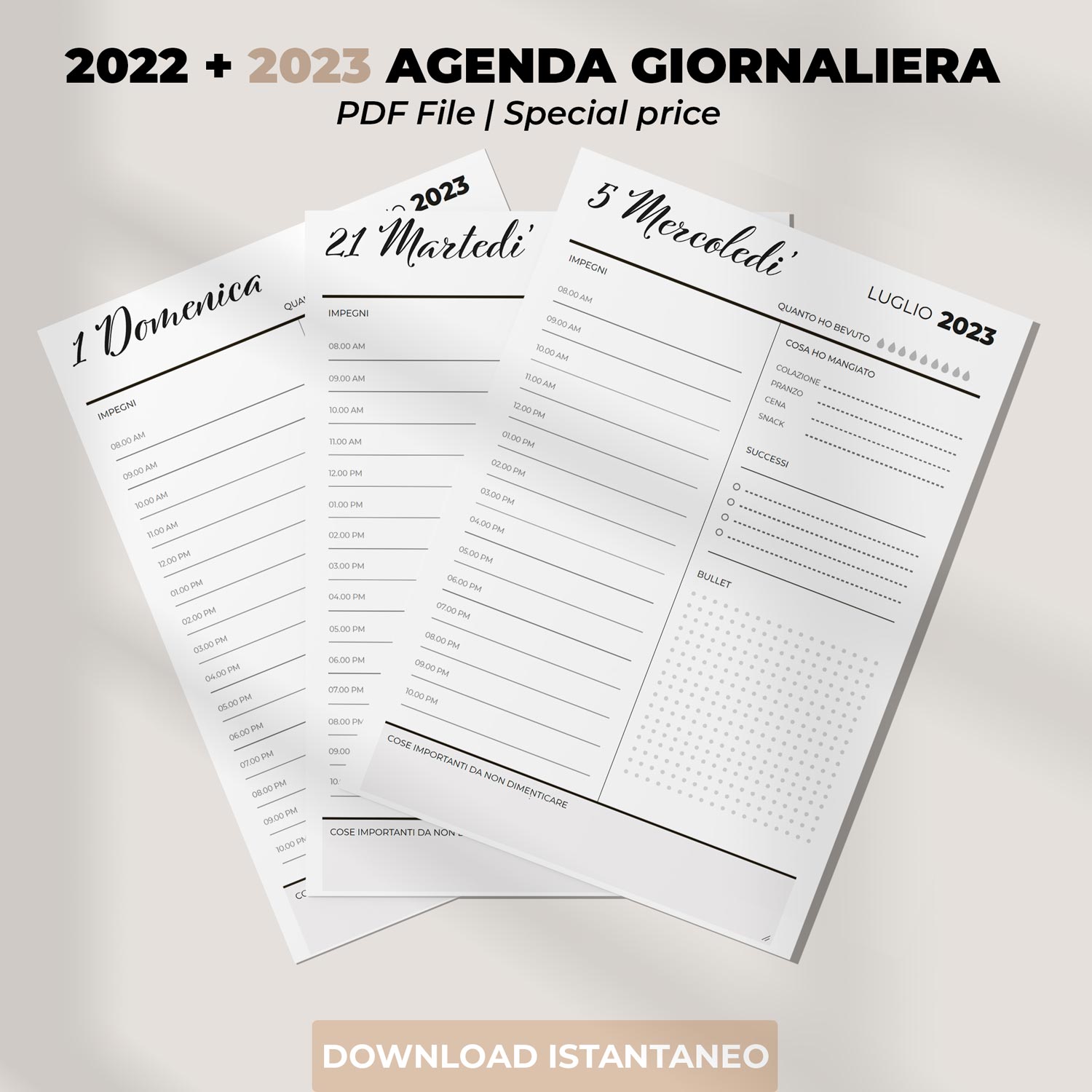 Digital: Agenda giornaliera PDF stampabile 2022-2023